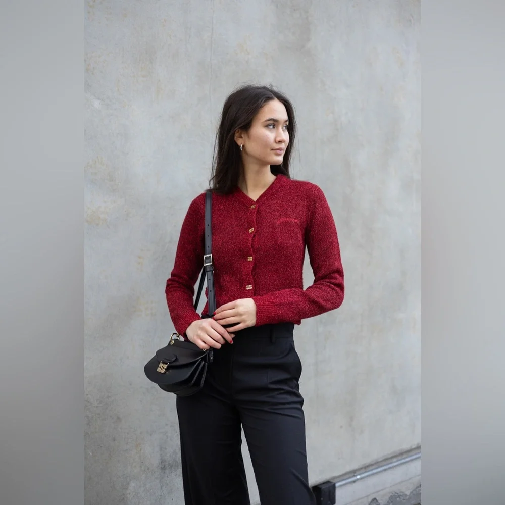 Ganni Red Button-Up Knit Cardigan
